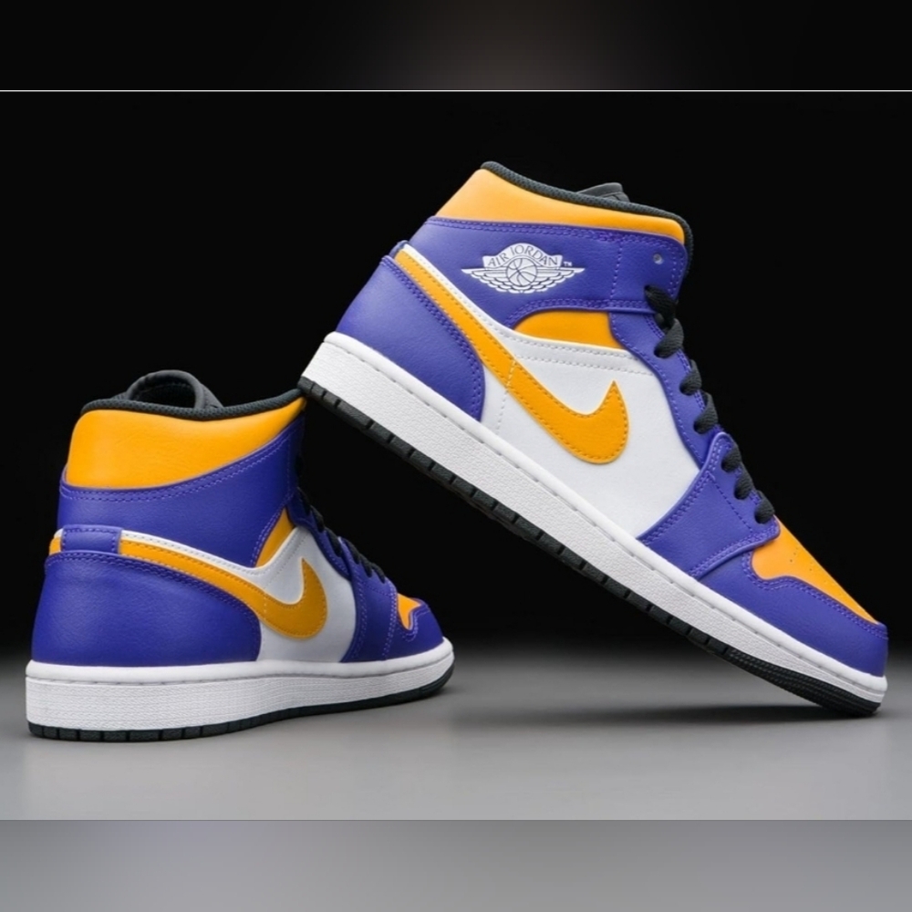 Nike Air Jordan 1 Mid - Purple, Bold Gold, and Black (LAKERS)